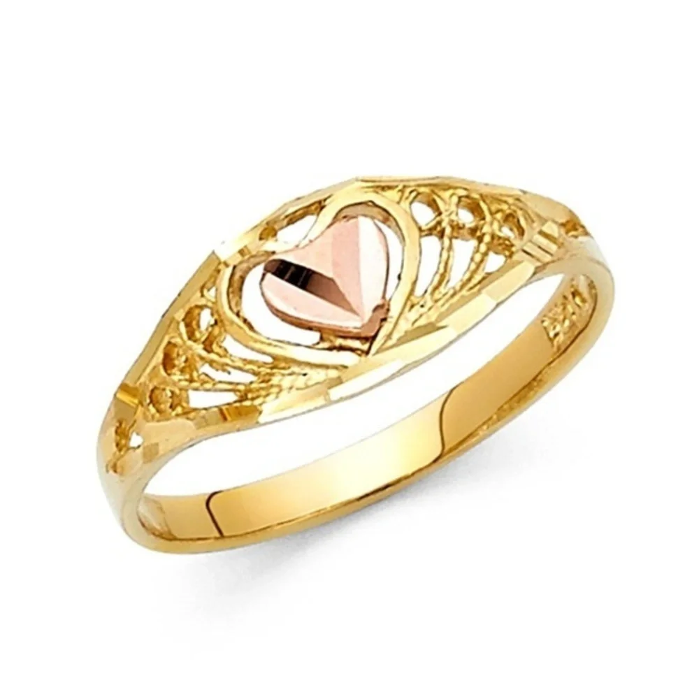 14K Yellow Gold with Rose Gold Heart Promise Ring 3 4 5